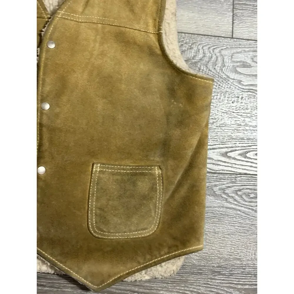 Vintage Sears The Leather Shop Sherpa Lined Tan Vest Retro - Men’s Medium